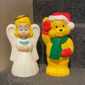 Vintage Bear & Angel Blow Mold 9 INCHES Christmas Light Plastic BlowMold Holiday